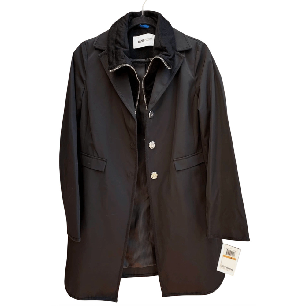 NWT JANE POST BLACK CASHMERE DOUBLE COAT JACKET $1200 SZ M